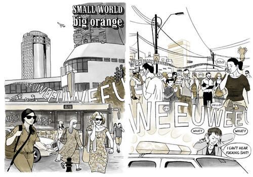 Impressionen aus "Small World – Big Orange", aus dem Buch "CARGO – Comic Journalism, Israel – Germany"