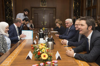 At Freie Universität the German Federal President and his wife, the Governing Mayor of Berlin, and the presidents of three universities in Berlin met with Syrian students and researchers