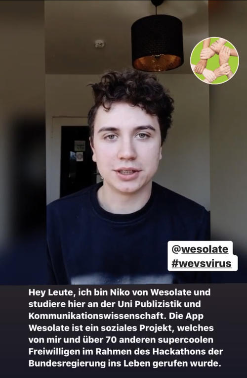 Publizistik-Student Nico hat eine App entwickelt, um sich online mit Freunden zu verabreden. Er hat sie auch auf dem Instagram Kanal der Freien Universität vorgestellt (Screenshot).
