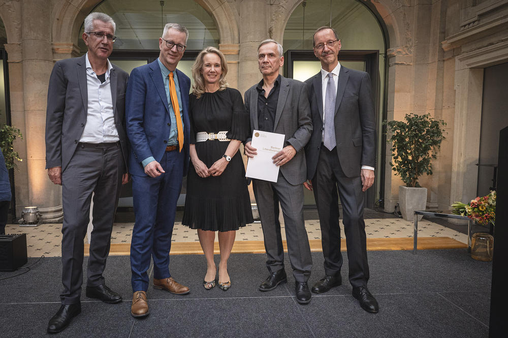 (v.l.n.r) Helmut Böttiger, Prof. Dr. Günter M. Ziegler, Sarah Wedl-Wilson, Lutz Seiler, Dr. Hans Gerhard Hannesen