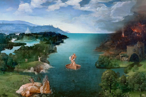Übersetzen zwischen den Welten: Charon überquert den Styx.Das Gemälde von Joachim Patinir (ca. 1480-1524) hängt im Museo del Prado in Madrid.