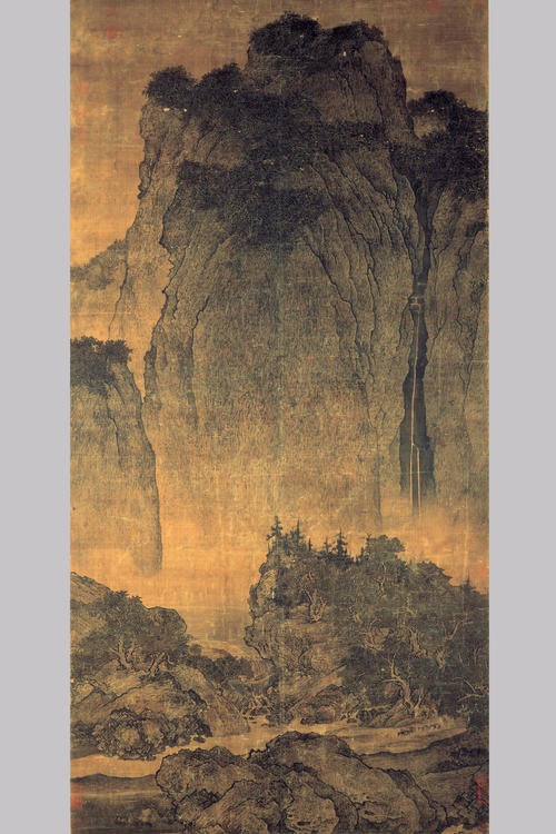 „Reisende zwischen Strömen und Bergen“ von Fan Kuan. Das Bild hatte nicht nur auf die chinesische Landschaftsmalerei eine prägende Wirkung.