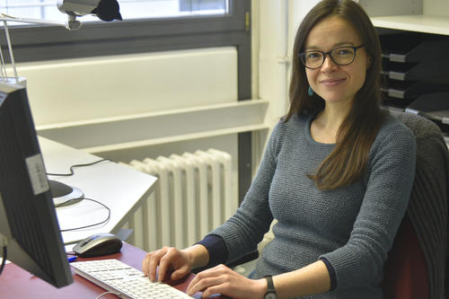 Hannah Malone in her office at the Art History Department of Freie Universität.