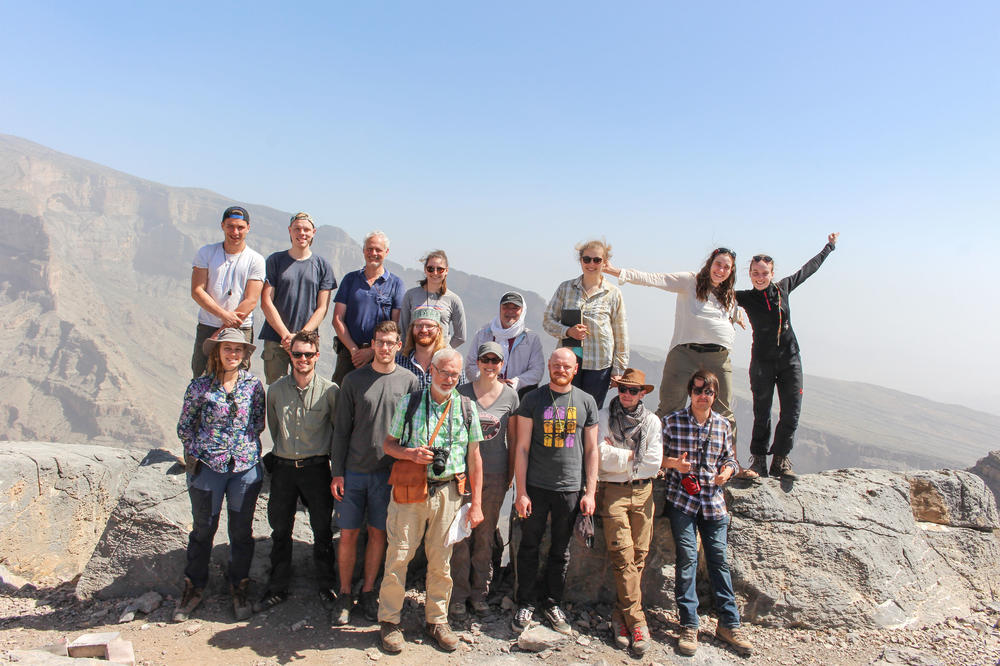 The group during a stop at Wadi Ghul. In travel guides, it is called the Grand Canyon of Oman, due to its gorges.