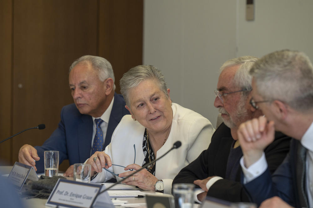 In discussion (from left to right): Professor Francisco Trigo Tavera (UNAM), Professor Patricia D. Dávila (UNAM), Professor Enrique Graue Wiechers (rector of UNAM) and Professor Günter M. Ziegler (president of Freie Universität Berlin).