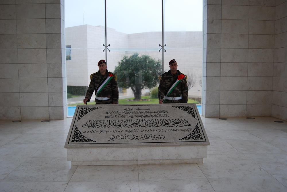In front of the Arafat Museum in Ramallah is the grave of Yasser Arafat, an icon of the Palestinian struggle for freedom.