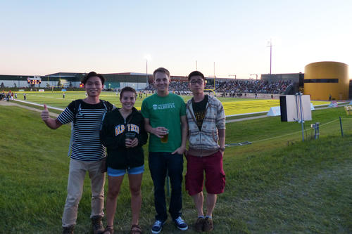 Robert Brundage (2nd from right) with friends at a Canadian football game. The Golden Bears played.