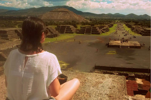 Eye to eye with history: Estefanía González at the prehistoric ruined city of Teotihuacán, near Mexico City. The site, which was among the largest in the world between 100 and 650 A.D., has been a UNESCO World Heritage site since 1987.