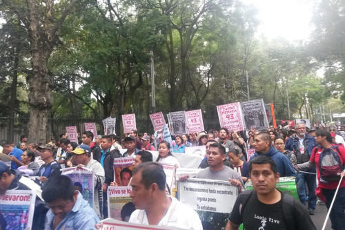 Mass demonstration marking the one-year anniversary of the disappearance of the 43 students from Ayotzinapa. To this day, no trace of the disappeared has been found.