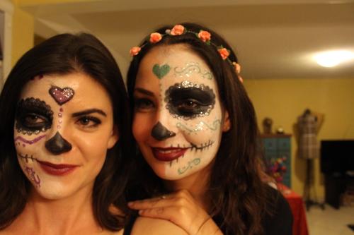 Wearing traditional makeup for Día de los Muertos: Estefanía González (left) and her friend Laura Zunker.