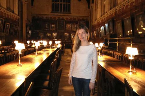 Helena Winterhager in the dining hall of Christ Church, arguably the best-known college of the University of Oxford. The room was used as a model for the Harry Potter films.