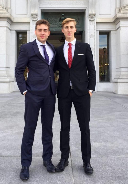 A suit instead of shorts: Louis (on the left) wearing a smart suit. Dressing professionally is mandatory when attending an MUN Conference.