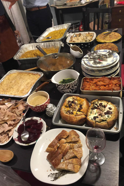 Dinner is served: The Thanksgiving buffet, with turkey and jellied cranberry sauce.