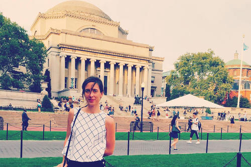 Luise Müller in front of Low Memorial Library at Columbia University