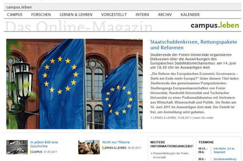Home page of the online magazine, campus.leben (in German)