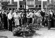 June 4, 1967 – Demonstration in front of the Siegmundshof student dormitory, honoring the memory of Benno Ohnesorg, a student who had been shot by a policeman during a demonstration.