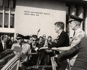 During his visit on June 26, 1963, John F. Kennedy is granted honorary citizenship at Freie Universität.