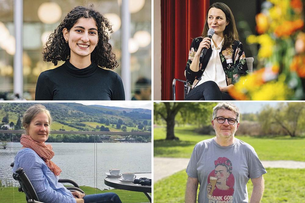 They told us their favorite place in Dahlem: student Lara Shaker (top left) and Deutschlandstipendium holder Andreja Pazanin (top right) as well as alumni Stefanie Groenke (bottom left) and Markus Wilms.