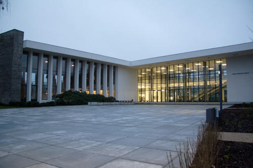 The blue hour in front of the Henry Ford Building