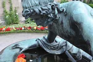 Narcissus, depicted here at the Cecilienhof Palace in Potsdam, disdained the love of a nymph. As a punishment he fell in love with his own reflection in a pool.