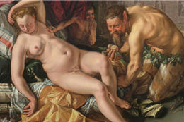 Jupiter nähert sich der schlafenden Antiope. Das Gemälde des niederländischen Künstlers Hendrick Goltzius aus dem Jahr 1612 hängt in der National Gallery in London.