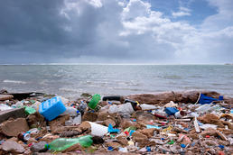 Huge amounts of trash form “garbage patches” in the world’s oceans. 