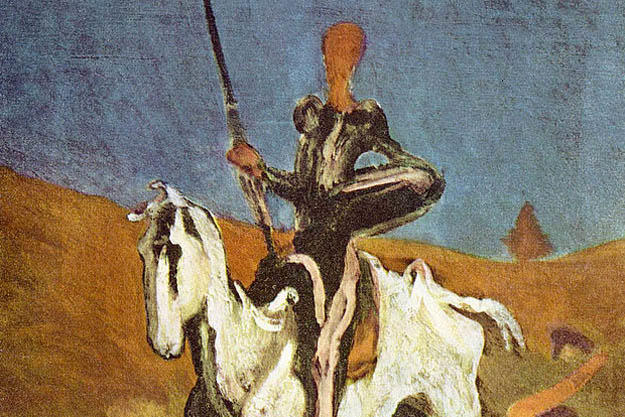 Don Quijote auf seinem Pferd Rosinante, gemalt von H. Daumier um 1868.