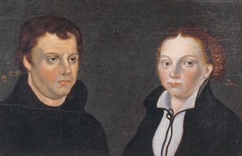 Martin Luther and Katharina von Bora – how painters from the Cranach school viewed the couple. The oil painting on wood is dated to the 16th/17th centuries.
