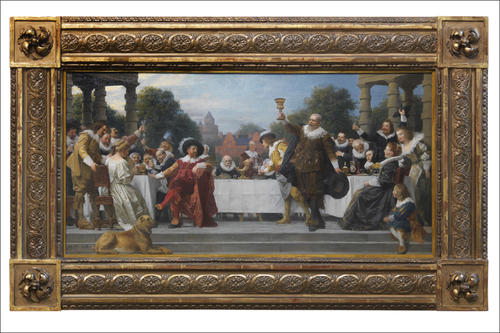 „Das Gastmahl der Familie Mosse“ (1899) von Anton von Werner nahm als fünf Meter breites Gemälde eine ganze Wand im Mosse-Palais ein. Es ist verschollen; die kleinere Ölskizze hängt imJüdischen Museum Berlin. Sie ist restituiert.