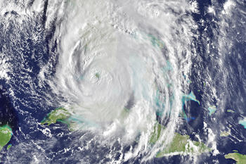 A dangerous spiral. Hurricane Irma raged through the Caribbean in September. This satellite photo shows the hurricane on a path toward Florida.