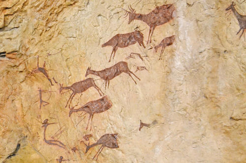 A depiction of a deer hunt in the postglacial period in Cueva de los Caballos, a cave in Spain. Researchers have shown there that body height decreased significantly between approximately 10,000 and 5,000 B.C.