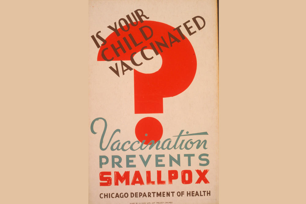 Aufruf zur Impfung. US-amerikanische Plakatserie aus den 1930er und 1940er Jahren, das Eltern zur Immunisierung ihrer Kinder gegen die Pocken auffordert.