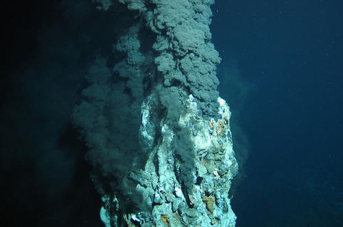Extremer Lebensraum: Aus der Hydrothermalquelle am Mittelatlantischen Rücken fließt heißes Wasser ins Meer. Für das Foto tauchte das ferngesteuerte Fahrzeug ROV Kiel 6000 bis in eine Tiefe von 3000 Metern.