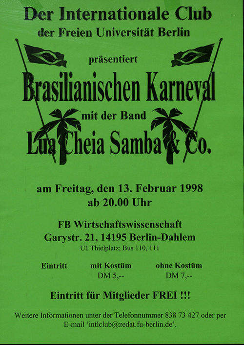 An invitation to a Brazilian carnival party hosted by the International Club