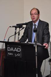 Dr. Christian Hülshörster, Head of DAAD Cairo Office, during his welcome speech