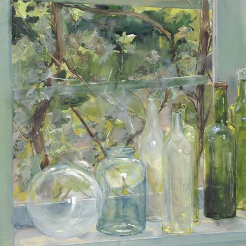 Menso Kamerlingh Onnes, Windowsill with Bottles, a Glass Globe and an Apple