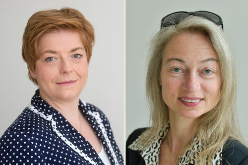 Claudia Siegel (li.) leitet das Brüsseler Verbindungsbüro der Freien Universität. Beatrice Gründler, Arabistin und Leibnizpreisträgerin, wurde im April dieses Jahres mit dem „Advanced Grant“ des Europäischen Forschungsrates ausgezeichnet.