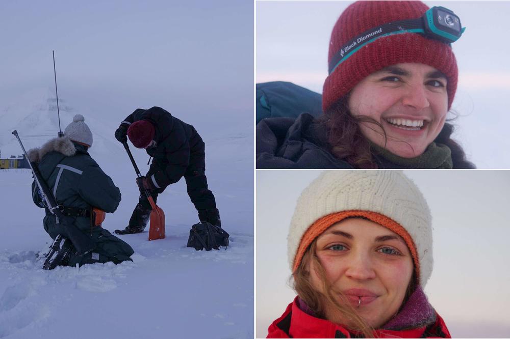 Amelie Keilbach (o.re.) und Marlena Wegner (u.re.) studieren und forschen seit Juli 2021 in Longyearbyen.