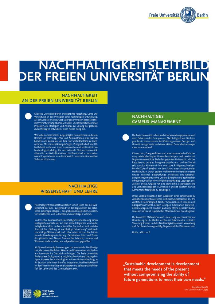 Nachhaltigleitsleitbild der FU Berlin